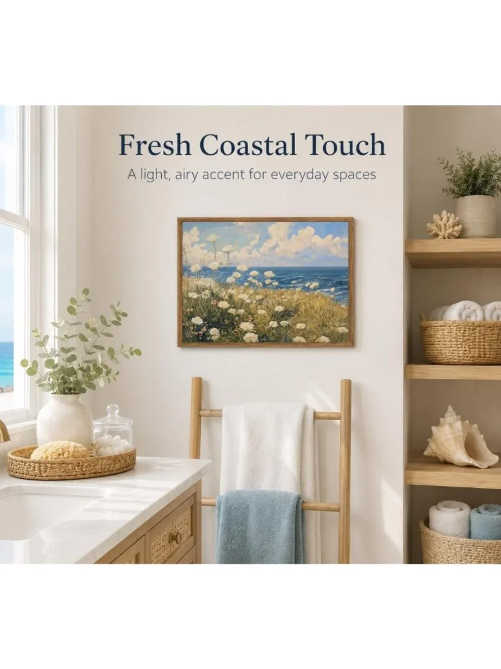 Vintage Coastal Wildflower Canvas Wall Art 12x16 | Seaside Floral Decor for Home